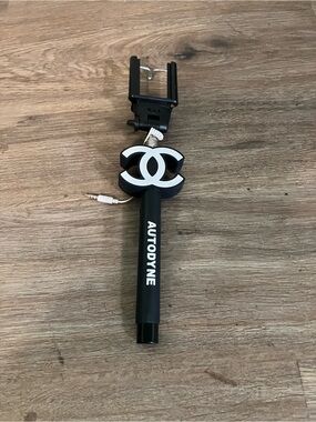 CHANEL Black and White Selfie Stick with Interlocking CC Logo